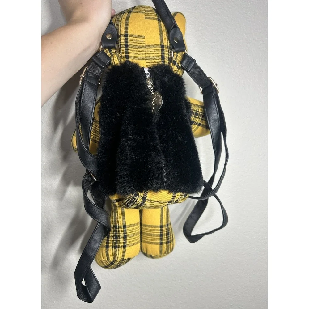 Betsy Johnson Luv Betsy Yellow Cat Plush Backpack Medium Plaid Preppy Y2K Trend